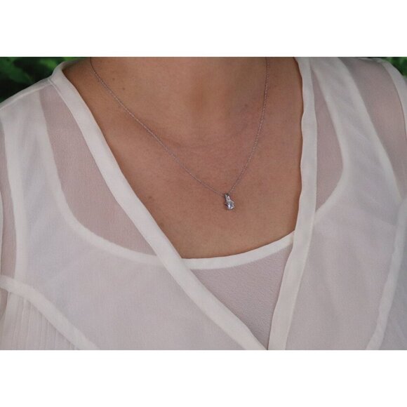 Pendant Only 10K White Gold Natural Aquamarine and Diamond Pendant 1/2" x 1/4" - Picture 2 of 6